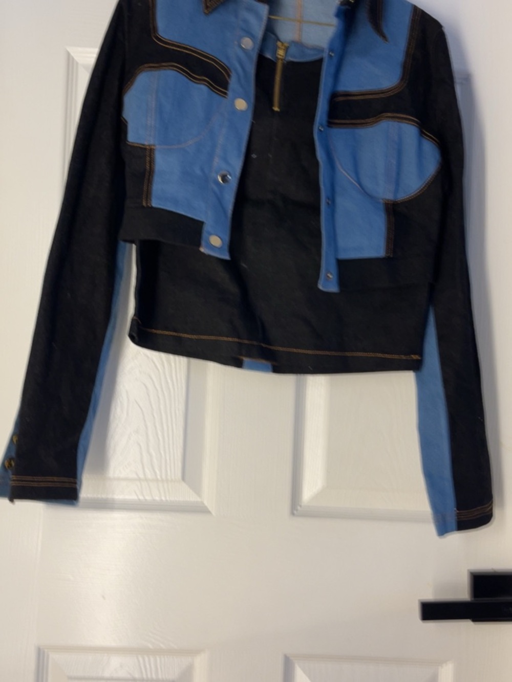 Cropped Two-Tone Blue and Black Women's Jacket